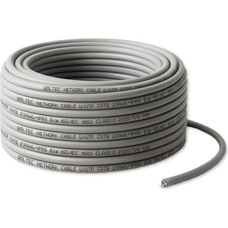 Qoltec Kabel sieciowy Patchcord skrętka UTP | Miedziany Cu | CAT6 | High speed 1Gb/s | LAN | 50m | Szary
