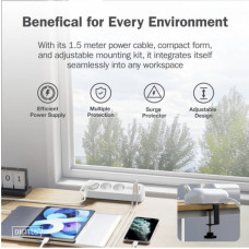 Digitus Listwa zasilająca Digitus Listwa zasilająca biurkowa, 3 gniazda Schuko, 2x USB-A (2x 12W), 1x USB-C (30W) z zaciskiem na blat, kabel 1,5m, biały