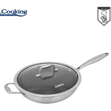 Wok keptuvė su dangčiu nerūdijančio plieno su keramikos danga 4.5L 30x8.5 cm HR-MRK-28W, COOKING BY HEINNER