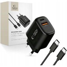 Tech-Protect NCA45W-GAN 2-PORT NETWORK CHARGER PD 45W / QC3.0 + TYPE-C CABLE BLACK