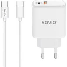 Savio LA-10 Ładowarka sieciowa 30W Quick Charge, Power Delivery 3.0, Biała + Kabel
