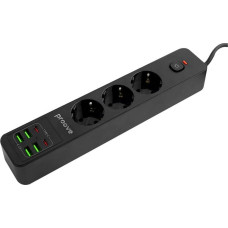 Proove Power Strip 2m 3000W Power Socket P-03 (3xAC + 4xUSB + 2xType-C) black