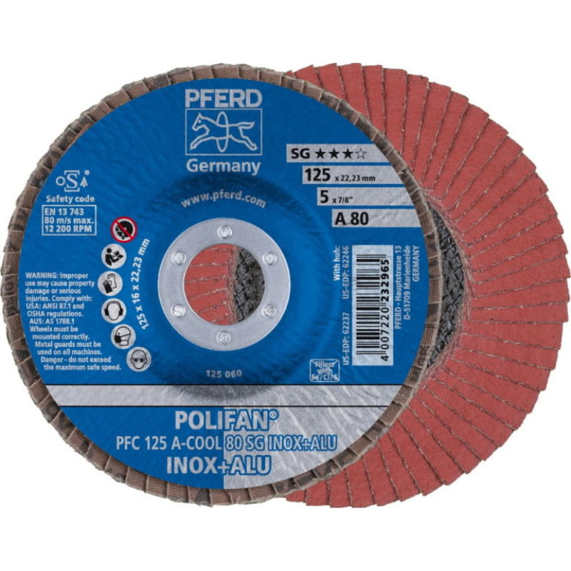 Pferd Lapelinis šlifavimo diskas SG INOX+ALU 125mm P80 PFC, Pferd