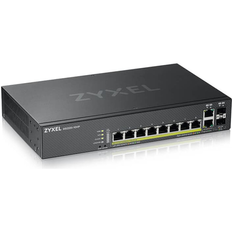 Zyxel GS2220-10HP-EU0101F tinklo komutatorius Valdomas L2 Gigabit Ethernet (10/100/1000) Maitinimas per Eternetą (PoE) Juoda