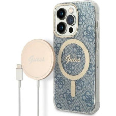 Guess Loader Guess Set Guess case + wireless charger GUBPP14LH4EACSB Apple iPhone 14 Pro blue/blue hard case 4G Print MagSafe