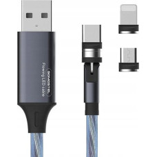 Vega Kabel USB Vega KABEL USB 3W1 3.1A SOMOSTEL MAGNETIC LED BLUE QUICK CHARGER QC 1.2M POWERLINE SMS-BY04 TYP-C MICRO IPHONE>