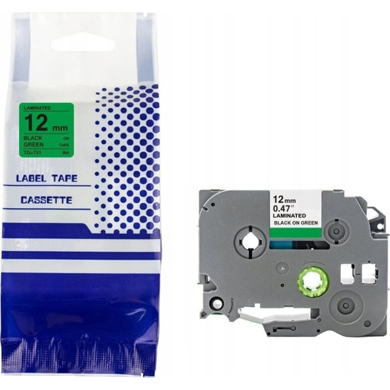 Brother Taśma BROTHER TZE-731 12mm x 8m czarny na zielonym zamiennik