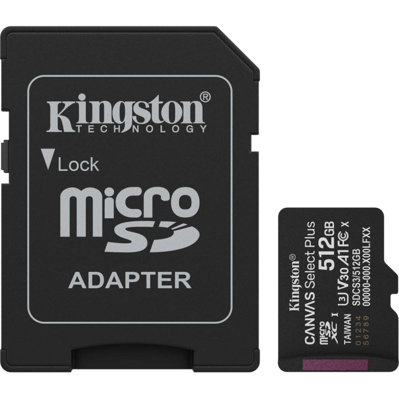 Kingston MEMORY MICRO SDXC 512GB UHS-I/W/ADAPTER SDCS3/512GB KINGSTON