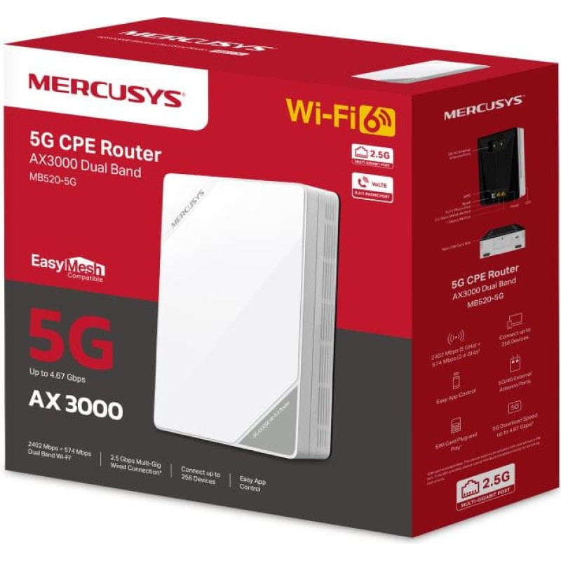 Mercusys Wireless Router|MERCUSYS|3000 Mbps|LAN \ WAN ports 1|MB520-5G