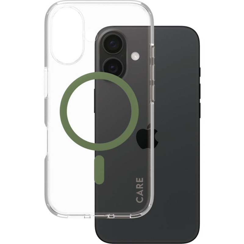 Panzerglass CARE by &reg; Flagship Case Transparent Urban Combat w. Green MagSafe iPhone 16 mobiliojo telefono dėklas Permatomas