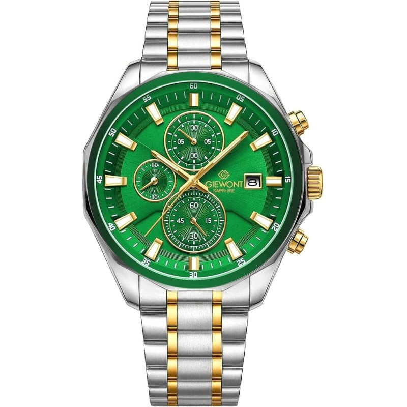 Giewont Zegarek Giewont Zegarek Męski Chronograph Sapphire Srebrno Zielony GW7290-B7