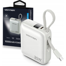 Vention 10000mAh 35W PD z wbudowanym kablem USB-C beżowy