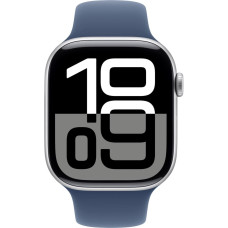 Apple Watch Series 10, Smartwatch (silver, aluminum, 46 mm, sports strap Denim S/M, cellular)
