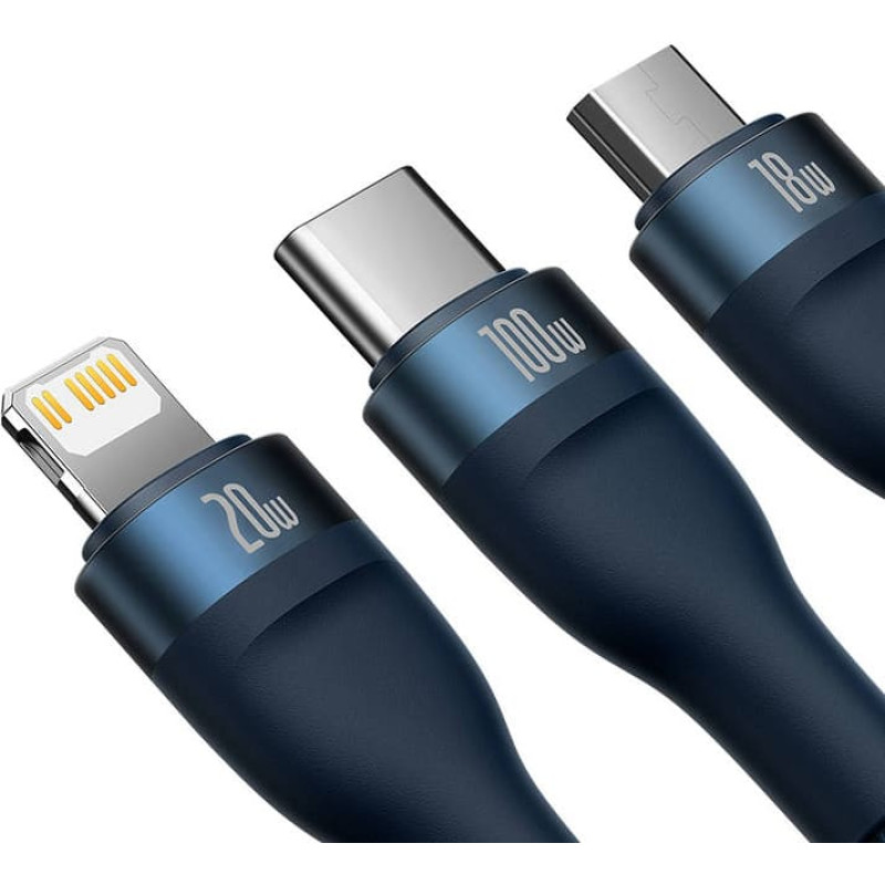 Baseus 3in1 USB cable Baseus Flash Series 2, USB-C + micro USB + Lightning, 100W, 1.2m (blue)