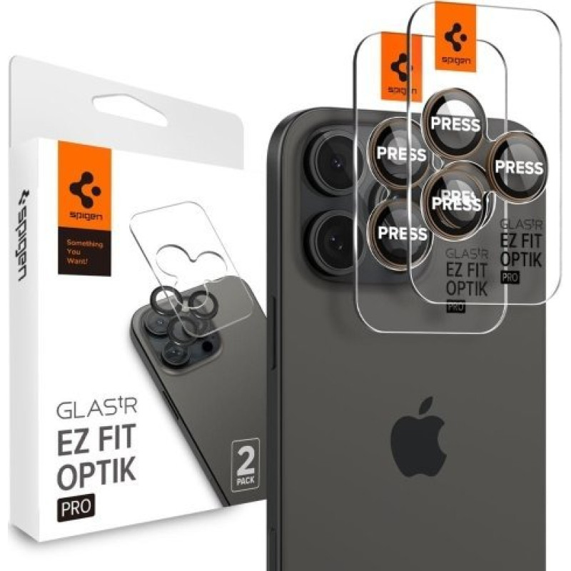 Spigen Spigen Glass tR EZ Fit Optik Pro 2 Pack, desert titanium - iPhone 16 Pro/Pro Max