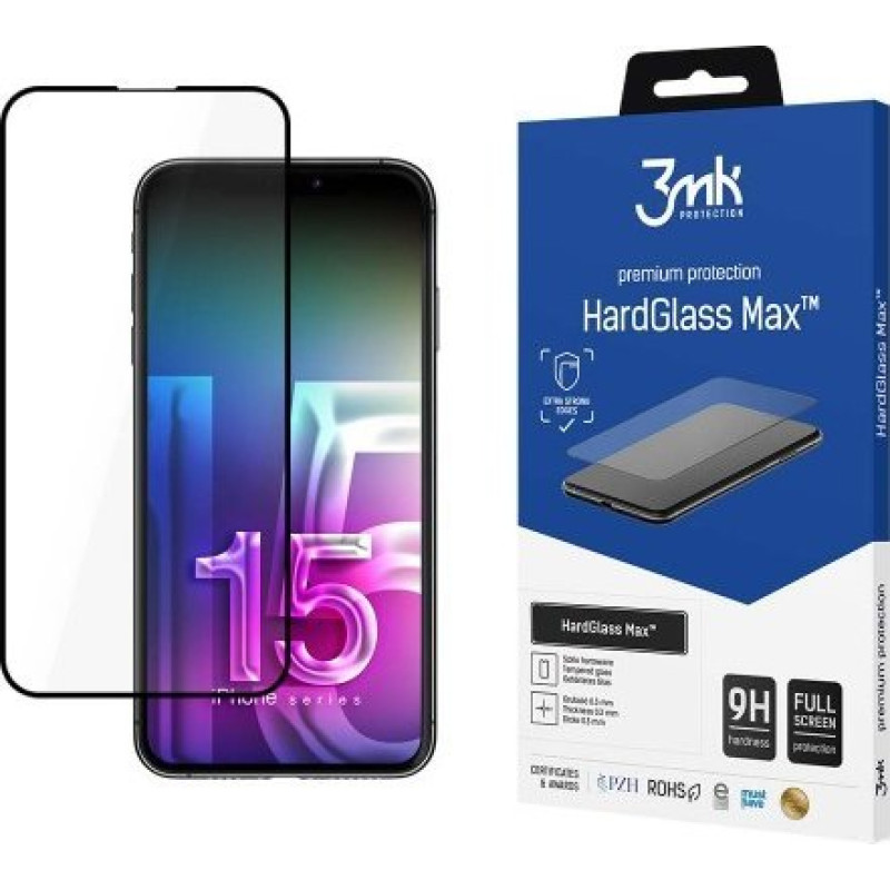 3MK Glass HardGlass Max iPhone 15 Plus 6.7" black/black, Fullscreen Glass