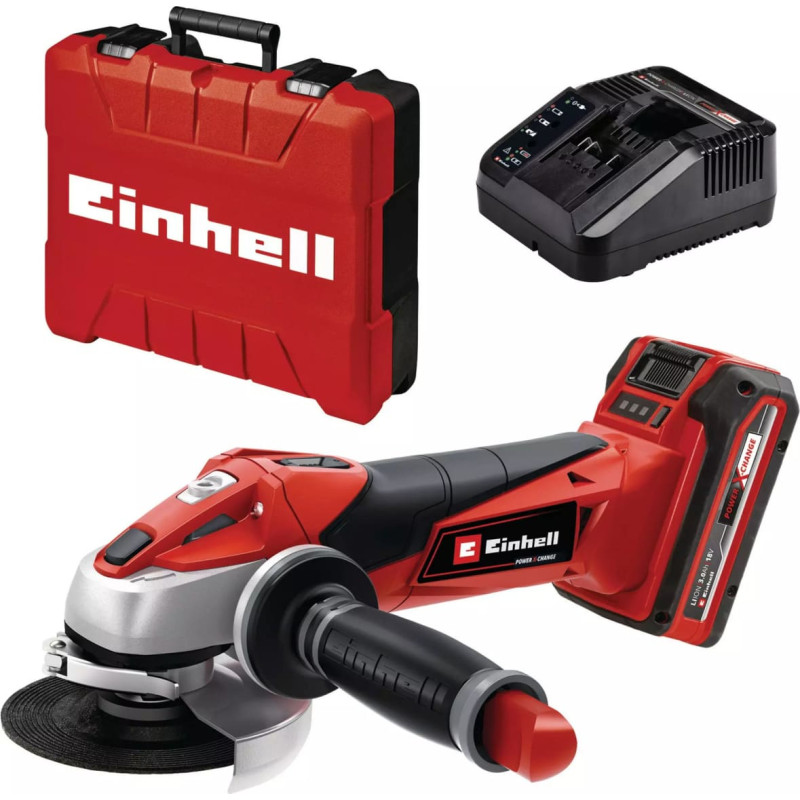 Einhell Power X-Change cordless angle grinder TE-AG 18/115 Li Kit, 18V red/black, Li-ion battery 3.0Ah, in E-Box S35