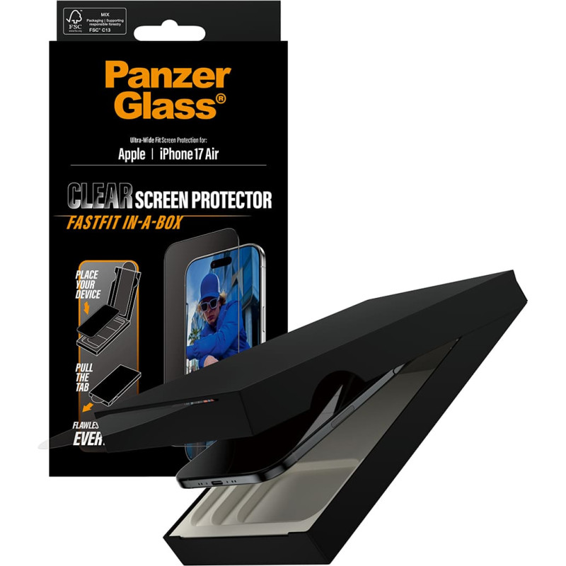 Panzerglass ® Screen Protector w. Black Frame iPhone 17 Air | Ultra-Wide Fit w. FASTFIT IN-A-BOX Skaidri ekrano apsauga Apple 1 vnt
