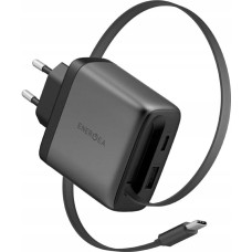 Energea Ładowarka Energea Ładowarka sieciowa Ampcharge Arc 65 USB-A/USB-C + zwijany kabel USB-C PD/PPS/QC3.0 GaN gunmetal