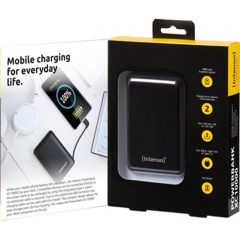Intenso Powerbank XC10000 black USB-A+USB-C m. Cabel  10000 maH