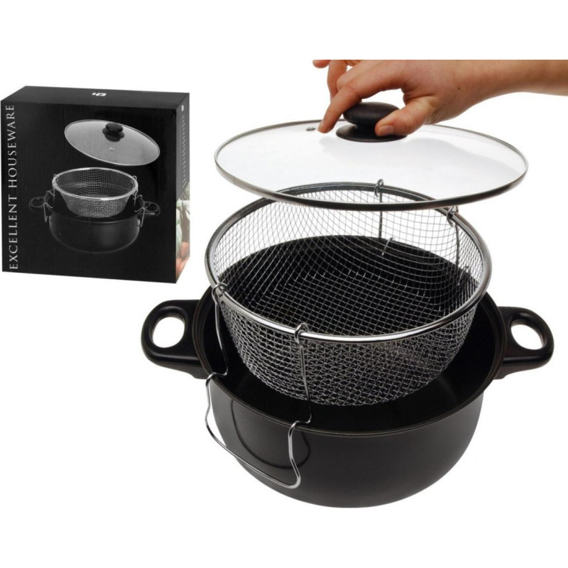 Asj Commerce Garnek z sitkiem do smażenia frytek do gotowania na głębokim oleju