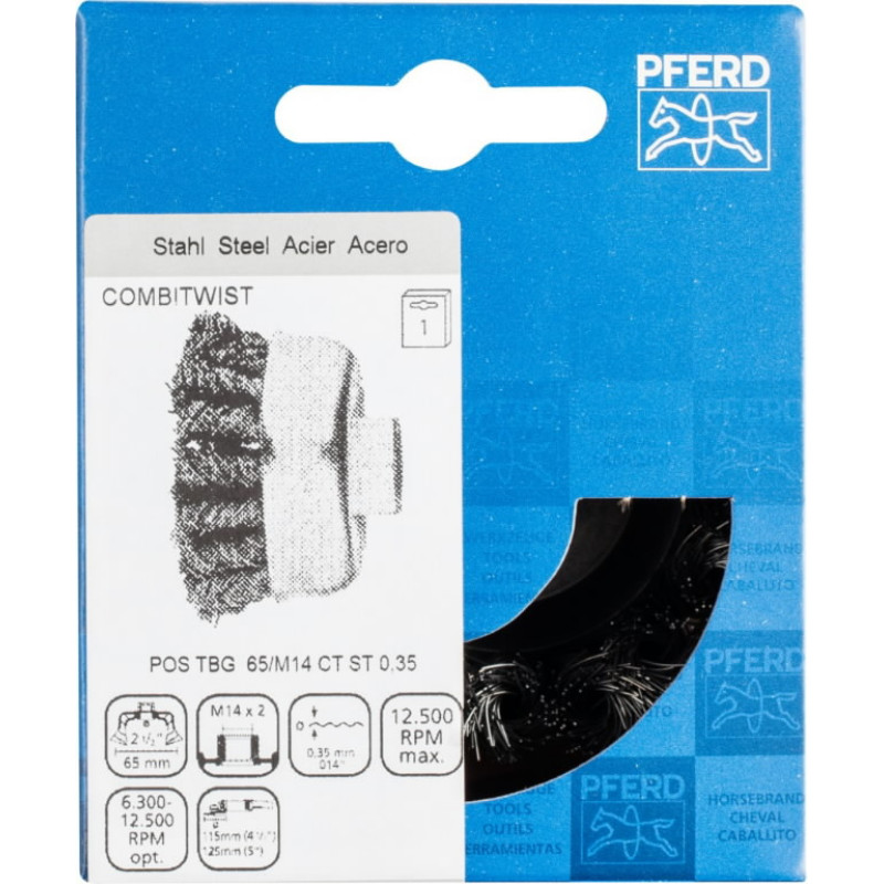 Pferd Gaubtas vielinis šepetys TBG Steel 65x22/M14 0,35mm, Pferd