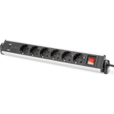 Digitus Power strip Digitus Office power strip 45° 6 sockets, 2xUSB-A 1xUSB-C (5V/3,4A) it is possible to turn 180°, aluminum, with a terminal on the top