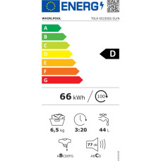 Whirlpool Washing Machine | TDLR 65230SS EU/N | Energy efficiency class D | Top loading | Washing capacity 6.5 kg | 1200 RPM | Depth 60 cm | Width 40 cm | Display | LED | White