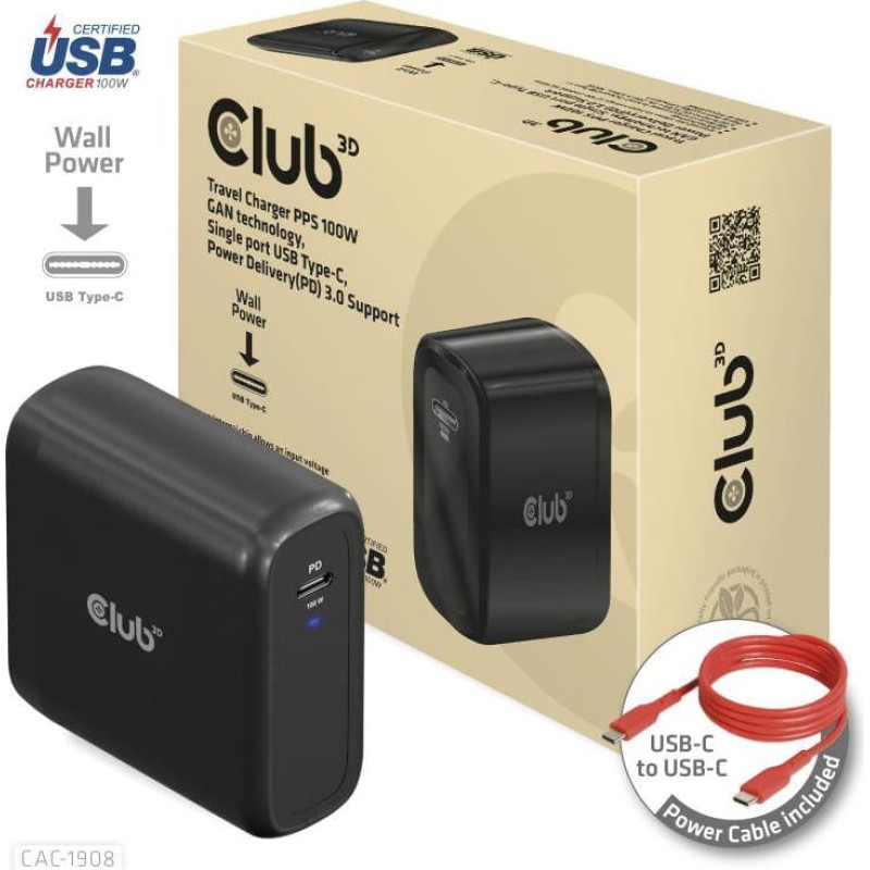 Club3D MOBILE TRAVEL CHARGER USB-C/100W CAC-1908EU CLUB3D