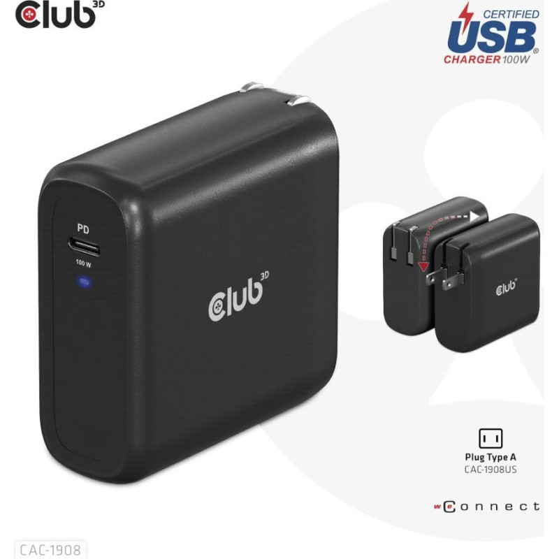 Club3D MOBILE TRAVEL CHARGER USB-C/100W CAC-1908EU CLUB3D