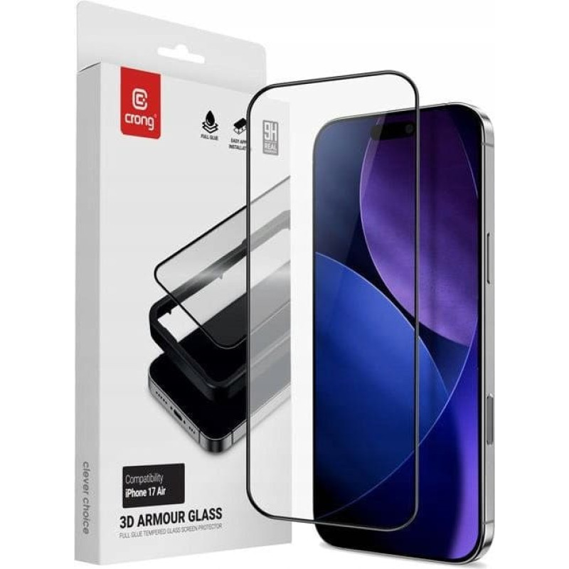 Crong 3D Armour Glass - Szkło hartowane iPhone 17 Air + ramka instalacyjna