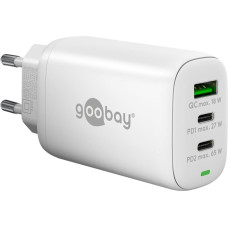 Goobay USB-C multiport quick charger, PD, GaN, 65 watts (white, 2x USB-C, 1x USB-A, Power Delivery, QuickCharge)