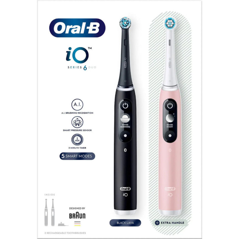 Oral-B iO 6 Suaugusiems Besisukantis dantų šepetėlis Juoda, Rožinė