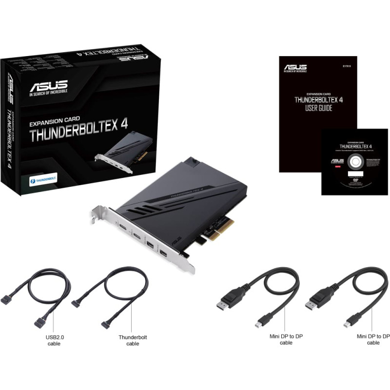 Asus ThunderboltEX 4 sąsajos plokštė / adapteris Vidinis Mini DisplayPort, PCIe, Thunderbolt, USB 2.0, USB 3.2 Gen 2 (3.1 Gen 2)