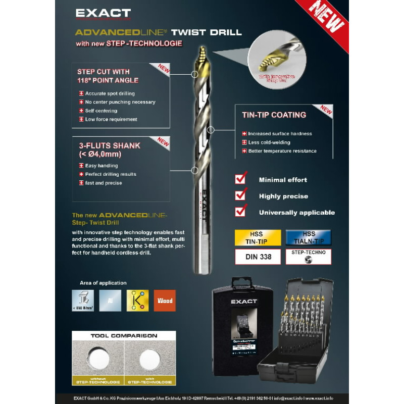 Exact Metalo grąžtas AdvancedLine HSS TiAIN-TIP 5vnt. 13,0mm, Exact