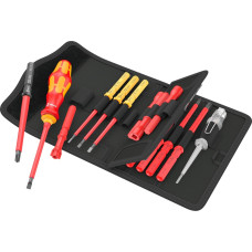 Wera Kraftform Kompakt VDE 18 Universal 1 Tool Finder, 18-piece, screwdriver red/yellow, including plug-in handle, phase tester, VDE interchangeable blades