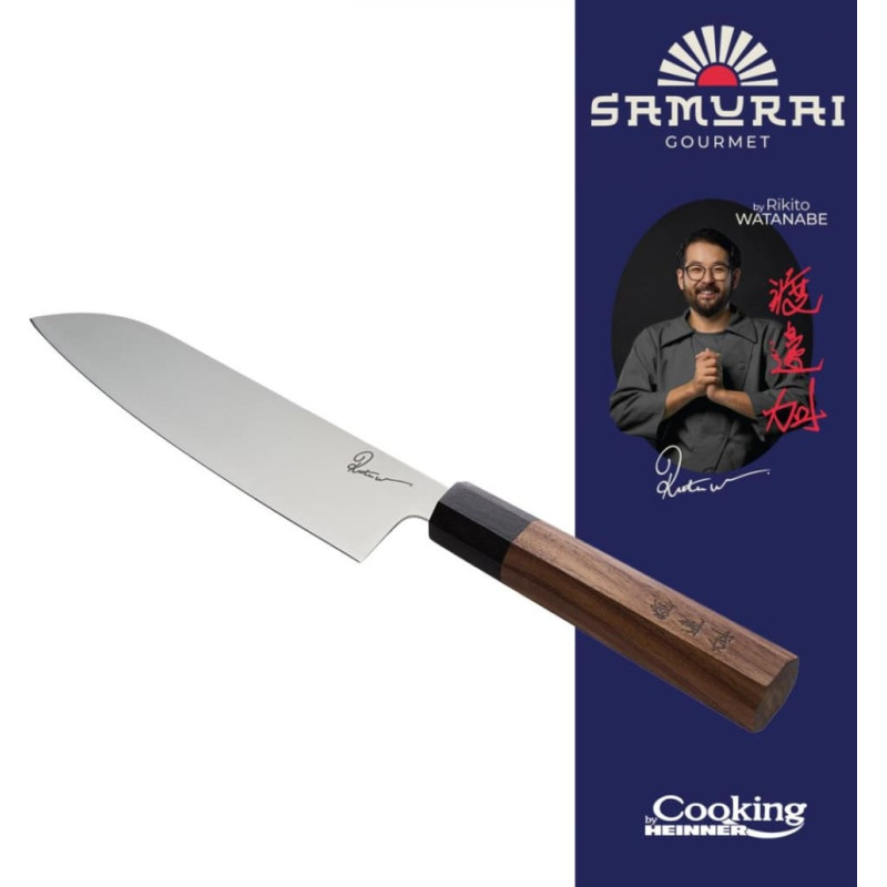 Santoku peilis 18cm SAMURAI GOURMET juodmedžio ir riešutmedžio rankena HR-EVI-R18 HEINNER