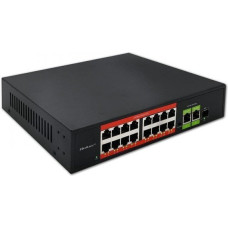 Qoltec Switch niezarządzalny Qoltec przełącznik sieciowy Fast Ethernet PoE | 16x RJ45 10/100 Mb/s | 2x RJ45 Uplink 1000 Mb/s | 1x SFP 1000 Mb/s