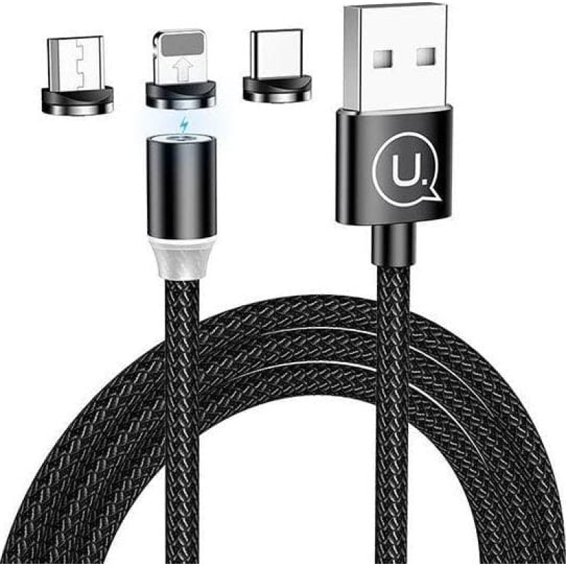 Usams Kabel USB Usams USB-A - USB-C + microUSB + Lightning 1 m Czarny (70506-uniw)