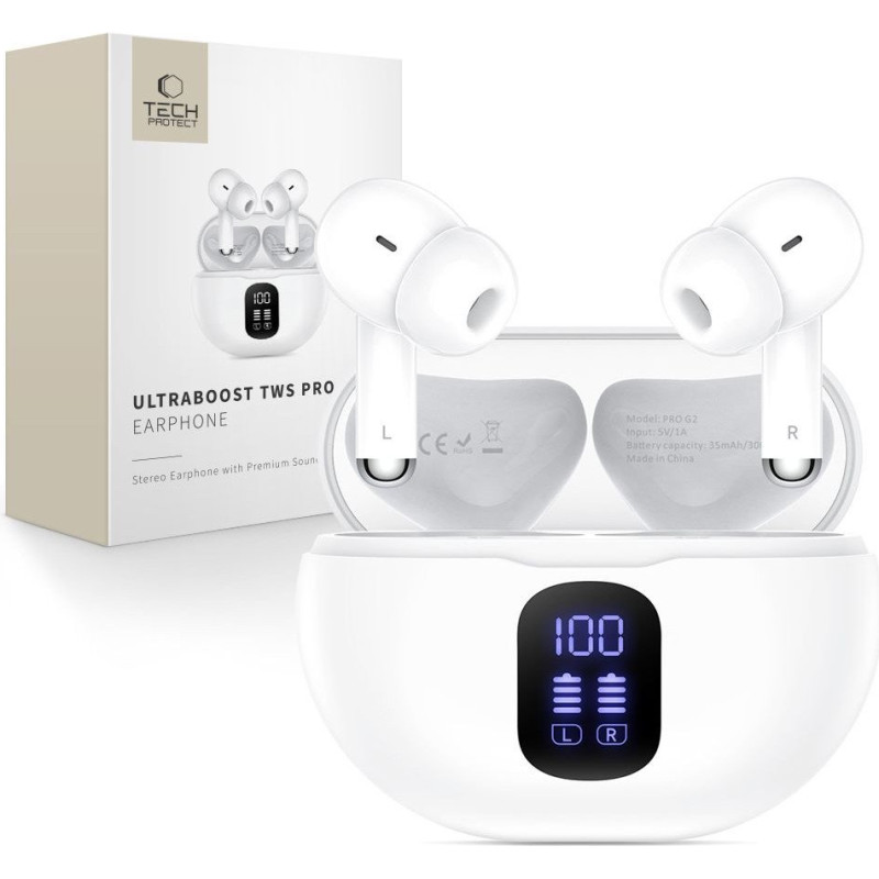 Tech-Protect Słuchawki Tech-Protect Słuchawki bezprzewodowe dokanałowe UltraBoost TWS Earphone Pro G2 White