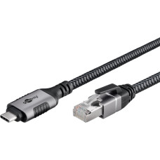 Goobay Ethernet cable USB-C 3.2 Gen2 plug > RJ-45 plug (black/silver, 7.5 meters, braided textile sheath)
