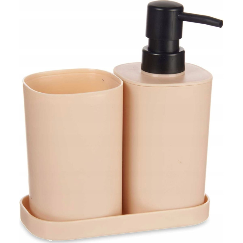 Berilo Dozownik do mydła w płynie z kubkiem na szczoteczki i podstawką, plastikowy, 3 elementy