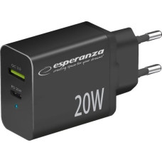 Esperanza Ładowarka Esperanza EZC105K Esperanza ładowarka sieciowa 20w usb-c pd 20w / usb-a qc 3.0 18w czarna