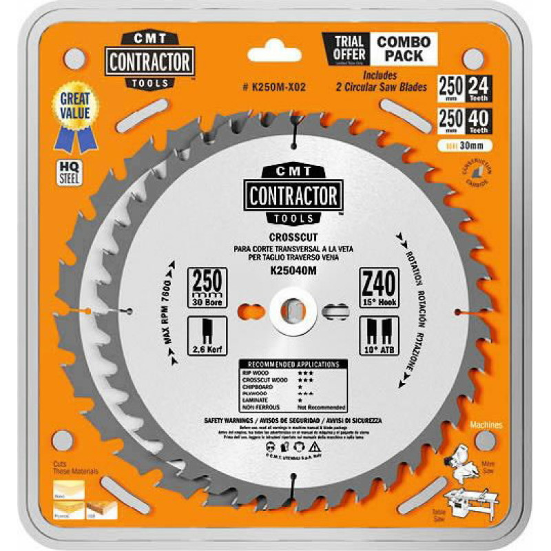 CMT Pjovimo diskų rinkinys, 3vnt 160x2,2/20mm Z24/40 15&deg;/10&deg;, CMT