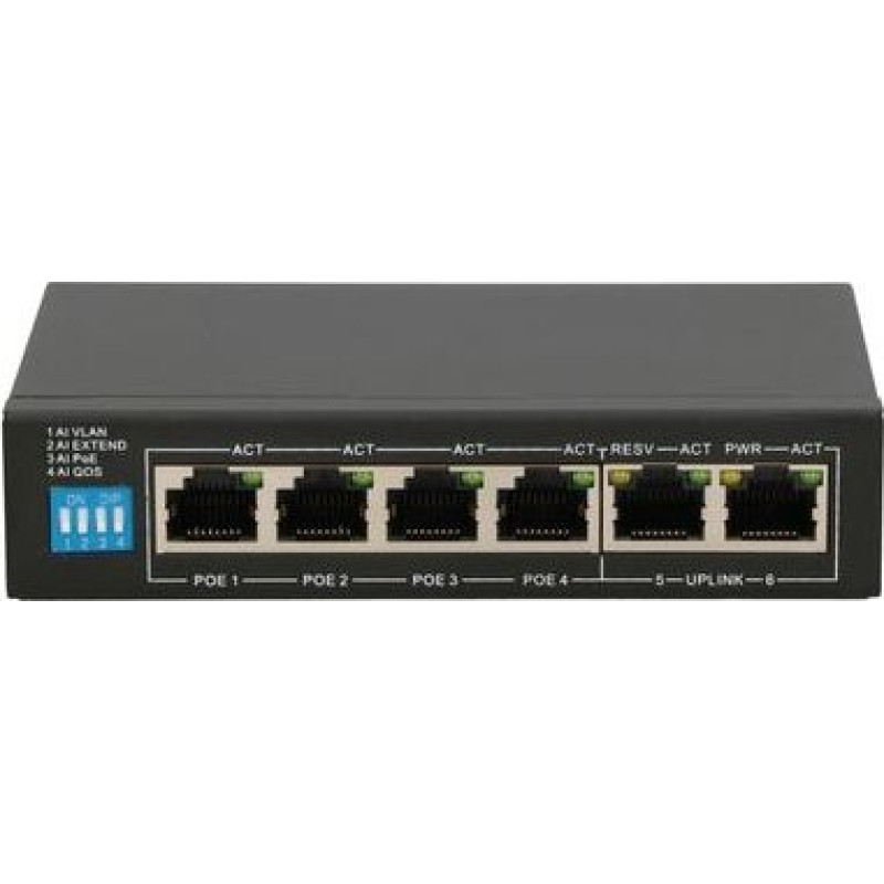 Extralink EXTRALINK EUROS V2 Switch 6x10/100Mbps; 2xUplink; Ports 1-4 PoE 802.3AF/AT 60W