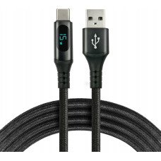 Usams Kabel pleciony USB -> USB-C 2m 3A wbudowany wyświetlacz czarny