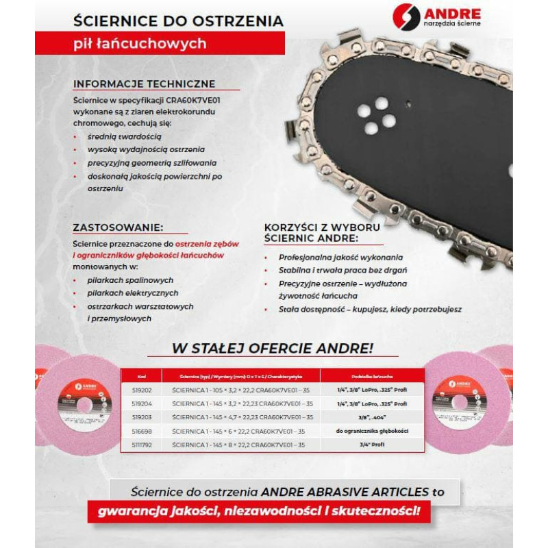 Andre ŚCIERNICA DO OSTRZENIA ŁAŃCUCH&Oacute;W 145 x 8,0 x 22,2mm CRA60K7VE01 - 35