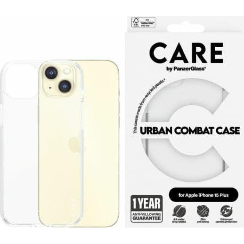Panzerglass CARE by ® Flagship Case Transparent Urban Combat w. Clear Frame iPhone 15 Plus mobiliojo telefono dėklas Permatomas