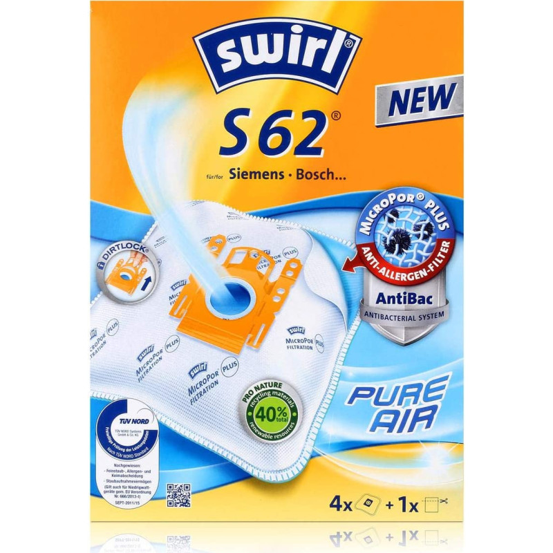 Melitta vacuum cleaner bag S62 AirSpace MicroPor Plus Green (4 bags + 1 filter, for Siemens, Bosch)