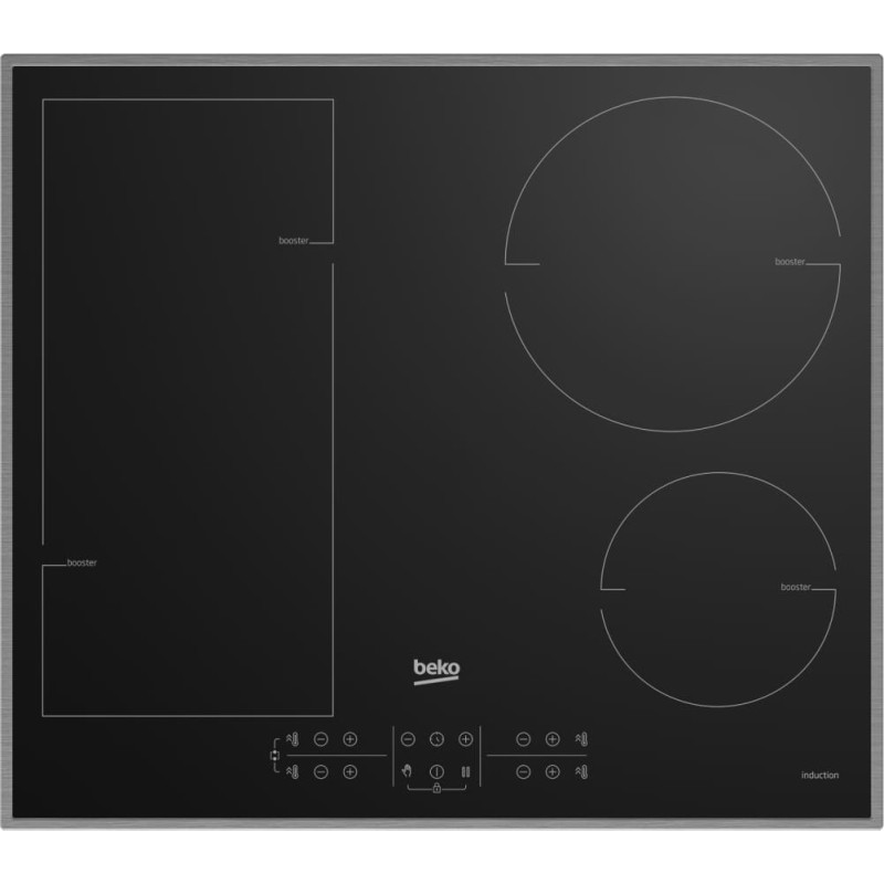 Beko HII 64200 FMTX viryklė Juoda Įmontuoti 58 cm Indukcinė viryklė, padalyta į sritis 4 zone(s)